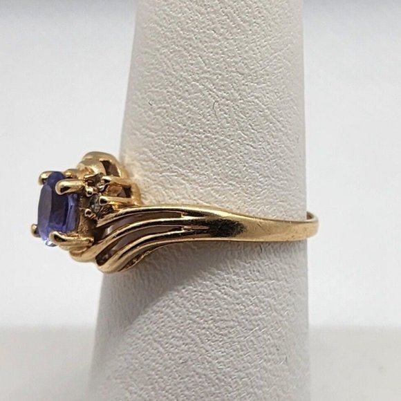 14K YELLOW GOLD RING TANZANITE & DIAMONDS SIZE 6 - Picture 3 of 9